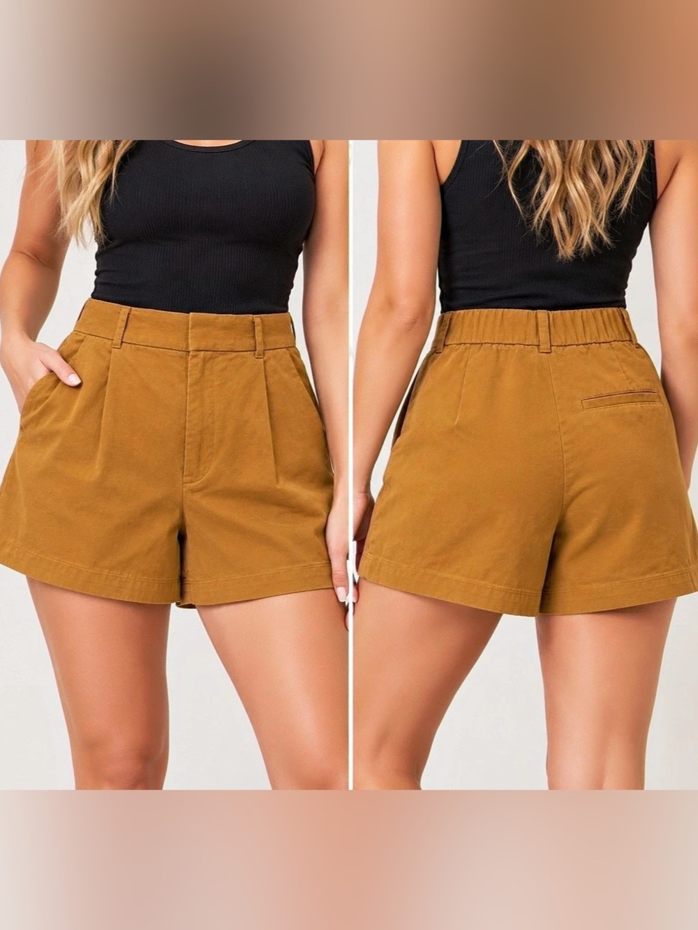 Zara High-Waisted Lyocell Pleated Shorts – Camel – Women’s XS